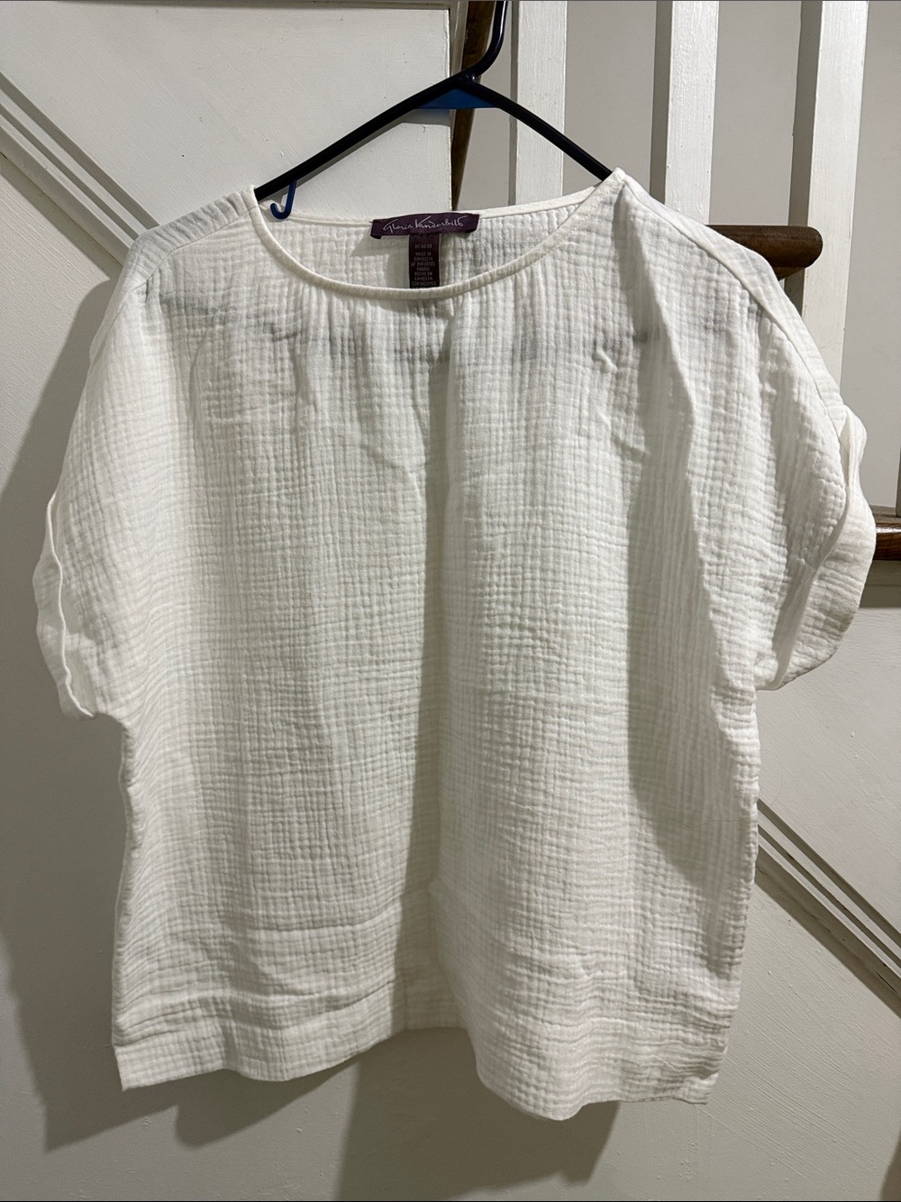 White Cotton Gauze Boxy Short Sleeve Top